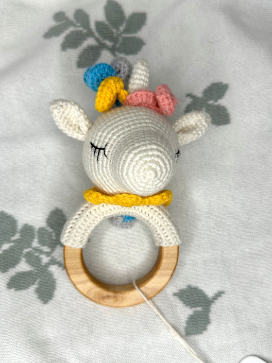 Organic Teething Ring Rattle - Unicorn