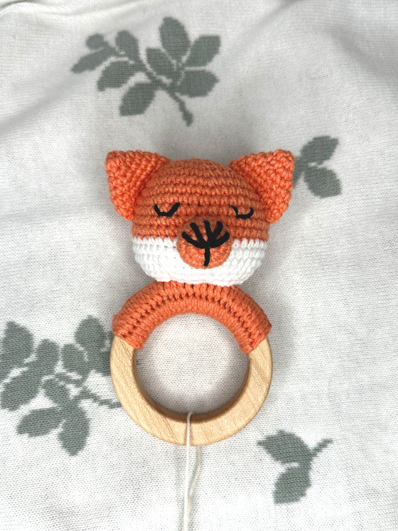 Organic Teething Ring Rattle - Fox